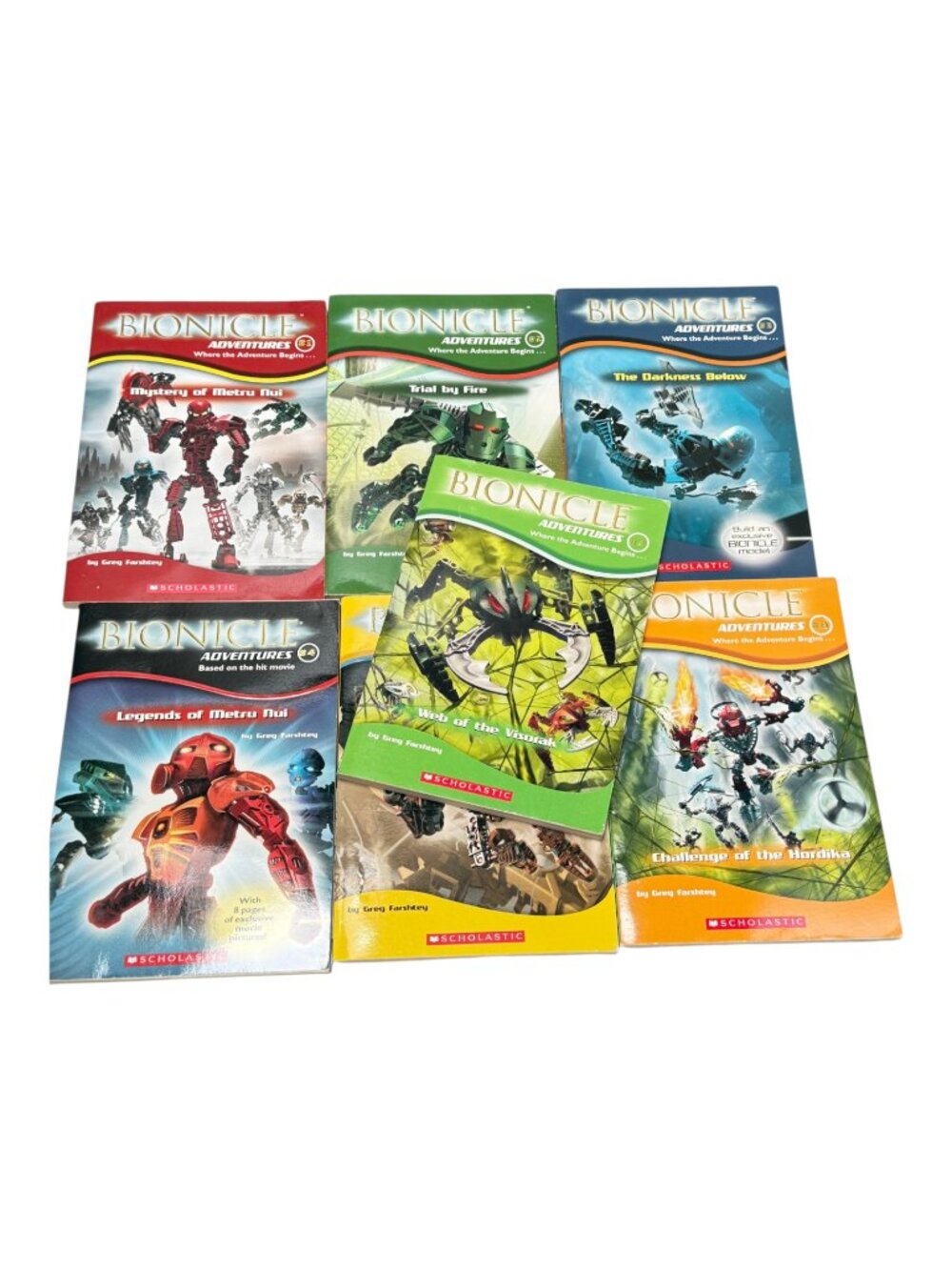 Bionicle Adventures Books Lot 7 PB Books Vol 1 2 3 4 5 6 7 Scholastic Lego